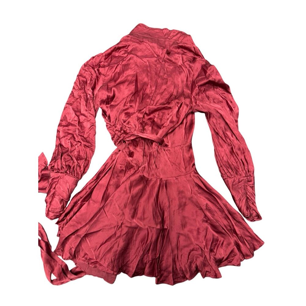 Zimmermann Silk Wrap Mini Dress Burgundy Long Sleeve Tie Waist US 8 (3) - Picture 11 of 16